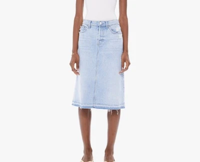 Falda de mezclilla para mujer talla 28 azul elástica The Vagabond midi con dobladillo deshecho Foto 1 de 4