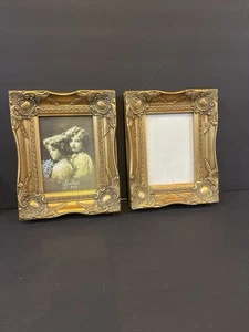 Set of 2 ♤ Vintage Gilded Gold Baroque Wood Frames 5x7 Art Nouveau Easel Regency - Picture 1 of 7