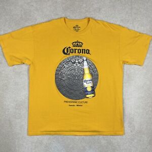 Corona Shirt Mens XXL Orange Yellow Extra Beer Prehispanic Culture Cancun Mexico
