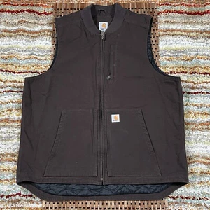 Carhartt Puffer Insulated Lined Duck Canvas Vest Brown Full Zip Men’s XL Tall - Picture 1 of 3