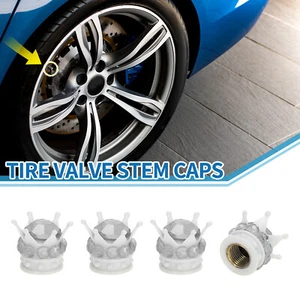 Car Tire Valve Stem Caps Wheel Valve Cap White Silver Tone for Car Bike RV 4pcs - Picture 1 of 7