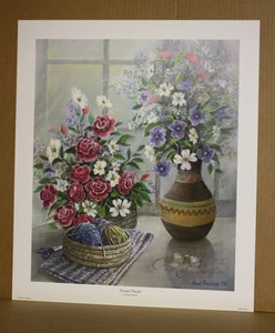 Peaceful Thoughts Fred Thrasher Roses Still Life Crocheting Kentucky Artist Vase - Picture 1 of 2