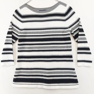Nuevo con etiquetas Suéter a Rayas Para Mujer PS/PM Jones New York Algodón Blanco Negro Plateado - Imagen 1 de 18