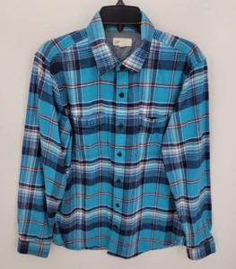 Gap Shirt Mens Medium Blue Plaid Flannel Button Up Standard Fit Outdoor Casual - Picture 1 of 7