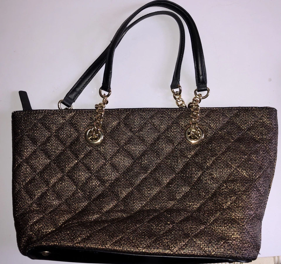 Bolso de Hombro Calvin Klein Mujer Marrón Negro Dorado Acolchado Doble Asa Foto 1 de 4