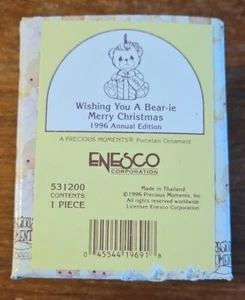 PRECIOUS MOMENTS WISHING YOU A BEAR-IE MERRY CHRISTMAS 1996 ORNAMENT 531200 - Picture 1 of 1