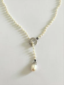 Collar de gota deslizante de oro blanco de 14 K con perlas de diamante - Imagen 1 de 9