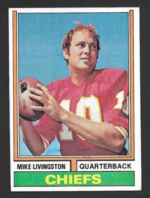 1974 Topps NFL Football #459 Mike Livingston, Kansas City, Rookie RC, NM NRMT - Image 1 of 2