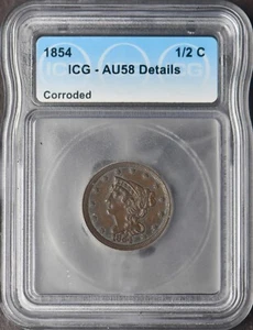1854 Braided Hair Half Cent - ICG AU58 Details - ✪COINGIANTS✪ - Picture 1 of 2