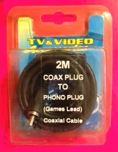 2m COAX PLUG TO PHONO PLUG RCA CABLE ANTENNA CONVERTER ~ GAMES LEAD NEW & SEALED - Picture 1 of 2