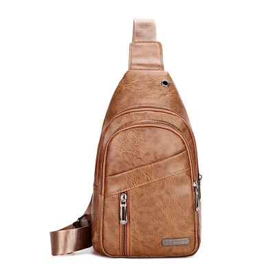 Bolso bandolera de cuero para hombre con puerto de carga USB Foto 1 de 4