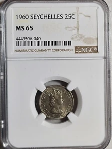 Seychelles 25 Cents 1960 NGC MS 65 - Picture 1 of 2
