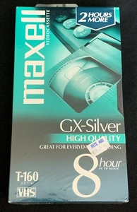 Maxell High Quality T-160 GX-Silver 8 hours Blank New Sealed VHS Video Tape - Picture 1 of 4