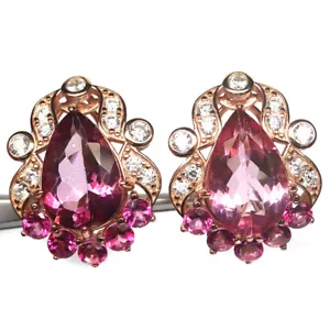 Gemma Rosa Topazio Mistico & Bianco Zircone Orecchini 925 Argento Rosa - Foto 1 di 4