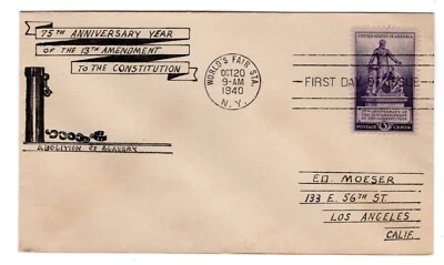 #902 Emancipation Lincoln 13th Ammendment 1940 FDC - Hand-drawn Volker - Image 1 of 2