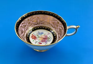Cup Paragon Double Warrant Tea Cup Black Pink Gold Floral, Made In UK - Picture 1 of 11