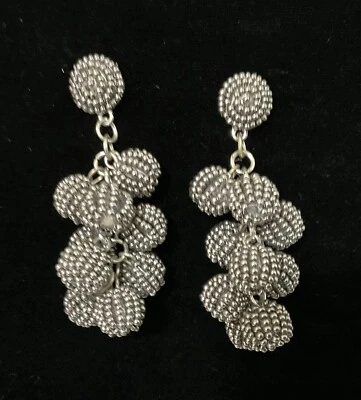 Висячие серьги-подвески с бисером шарики серебристые оловянные тон 2,5 дюйма - Изображение 1 из 4