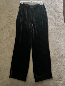 Vintage Women's Velvet Slacks Pants Size 12 Rayon Silk Blend Subtle Black Brown - Picture 1 of 13