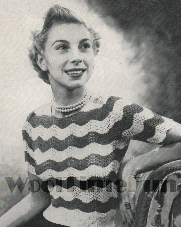 Vintage knitting Pattern Ladies 1940s Ripple/Striped/Chevron Jumper. - Image 1 of 1