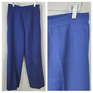 Vintage Polyester High Waisted Navy Blue Trousers Waist 28" Size 6/8? - Picture 1 of 10