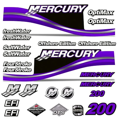 AMR RACING Mercury 200 Four 4 Stroke Decal Kit Outboard Engine Graphic Motor Merc PURPLE