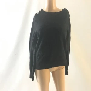 J. Crew Women’s Button-detail Crewneck Sweater Black Size M Lamb Wool Blend Knit - Picture 1 of 8