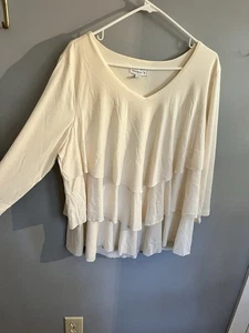 Susan Graver Tunic Top XL Liquid Knit Stretch Ivory Holiday Classic Career Comfy - Picture 1 of 9