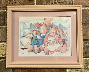 Vintage "Rabbit Family" Framed Print By Barbara Mock. 11" x 9". Kids Room Decor - Picture 1 of 20