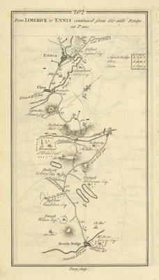 #202 Limerick to Ennis… from Sixmilebridge. Claremorris. TAYLOR/SKINNER 1778 map - Image 1 of 2