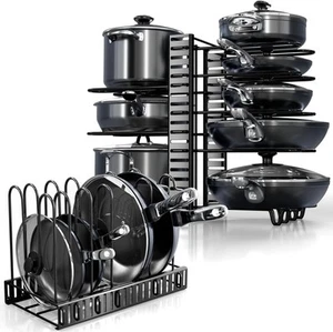 Pots and Pans Organizer Under Cabinet 8-Tier Adjustable Pan Organizer Rack - Picture 1 of 21