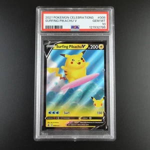 PSA 10 Surfing Pikachu V 008/025 Pokemon Celebrations Holo Graded Karte - Bild 1 von 7