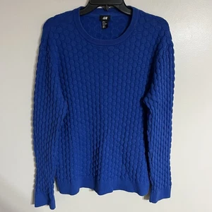 Women’s H&M Long Sleeve Textured Crewneck Royal Blue Pullover Sweater Size XL - Picture 1 of 8