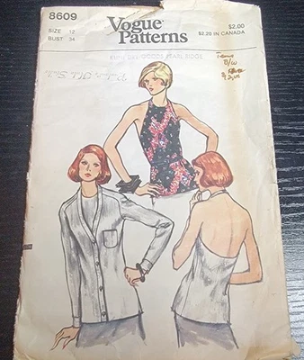 Vintage Vogue Patterns 8609 Women's Halter Top and Sweater Size 12 Partially Cut - Image 1 of 4