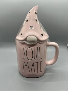 Rae Dunn SOUL MATE mug by MAGENTA with Gnome hat topper All Pink New - Picture 1 of 6