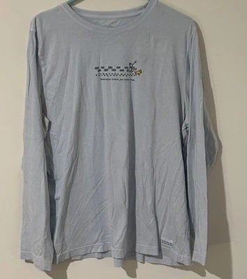 Camiseta para mujer Life Is Good de manga larga. Talla: XL azul claro con gráfico usado en excelente estado Foto 1 de 4