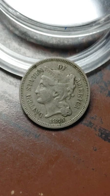 1875 Variety 1 in Neck FS301 Three Cent Nickel 3CN VF                       S915 - Image 1 of 4