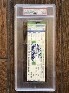 Kareem Abdul Jabbar & Magic Signed 1982 NBA FINALS Clinch GAME 6 TICKET PSA 10 - Picture 1 of 6