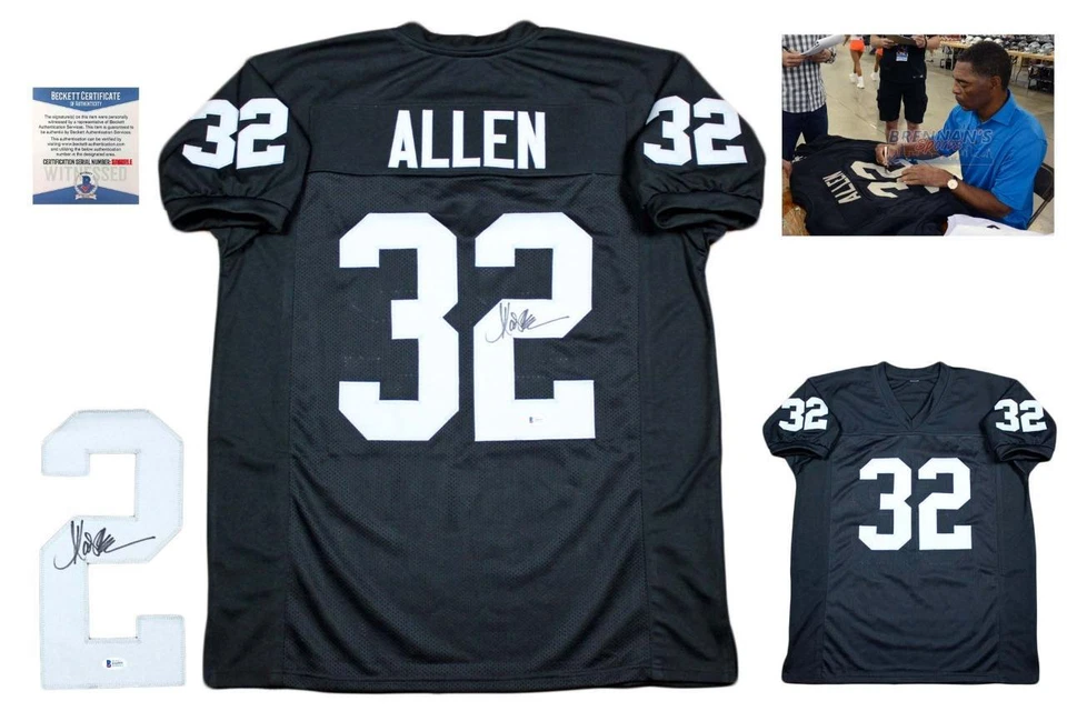Camiseta deportiva firmada autografiada por Marcus Allen - Beckett auténtica con foto - negra Foto 1 de 1