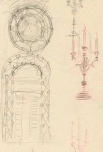 Willi Schmid Kirchenfenster Kanelaber Licht Tegernsee Kunst Bleistift Zeichnung - Picture 1 of 3