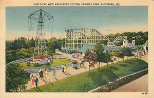 BALTIMORE, MARYLAND - AMUSEMENTS - CARLIN'S PARK - 1939 VINTAGE POSTCARD VIEW - Picture 1 of 1
