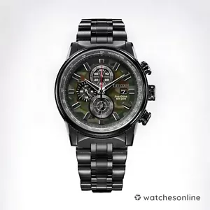 New Citizen Eco-Drive Men's Chronograph Black 43MM Watch CA0805-53X - Picture 1 of 3