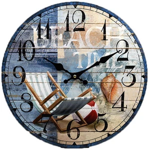 Wood Wall Clock Beach Chair 13"X 13" Home Wall Decor Marine Coastal Beach New - Picture 1 of 2