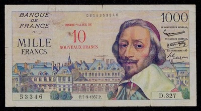 France 10 NF on 1000 Francs 1957  P-138   - Image 1 of 2