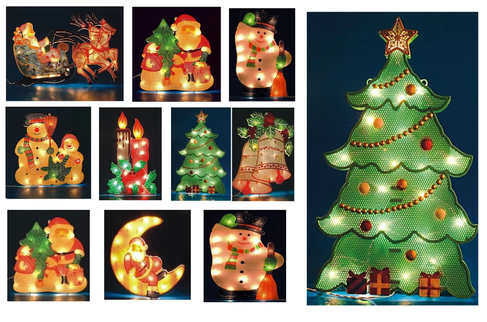  Window Picture Christmas Tree Window Decoration Lighted Santa  - Image 1 of 1