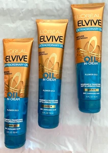 3 L'Oreal Paris Elvive Extraordinary Leave In Oil Cream, Slightly Damaged**NEW - Picture 1 of 6