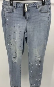 NEW Lane Bryant Women 20 W Plus Denim Ankle Skinny Distressed Stretch Jeans Bead - Picture 1 of 12