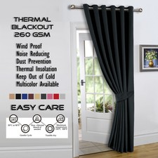 New Thick Thermal Blackout Eyelet Door Curtain 66x84" Black Single Panel Tieback