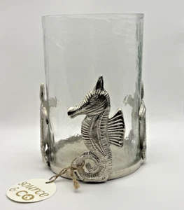 Coastal Sea Horse & Sea Turtle Glass & Metal Hurricane Candle Holder NEW - Picture 1 of 2