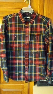 10 Deep Red Plaid Long Sleeve Button Down 100% Cotton Flannel Shirt Med - Picture 1 of 9