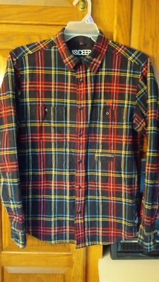 10 Deep Red Plaid Long Sleeve Button Down 100% Cotton Flannel Shirt Med - Image 1 of 4